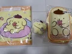 ポムポムプリン当たりくじ 6番タオル、8番マスコット、９番収納バックセット