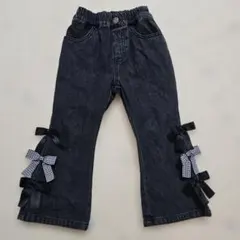 キティちゃんリボン付き デニムパンツ ロングパンツ　100cmのサムネイル