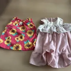 ひまわり柄スカートとピンクワンピースセット