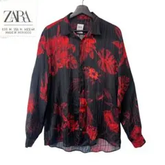 ZARA総柄シアーシャツ ボタニカル 赤 黒 川村壱馬さん着用 美品