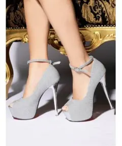 DAZZY ラメ オープントゥ パンプス ストラップ付 ヒール14cm Sサイズのサムネイル