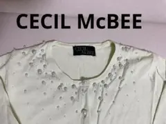 セシルマクビー　カーディガン　パール　七分袖　パステルカラー　グリーン　レーヨン