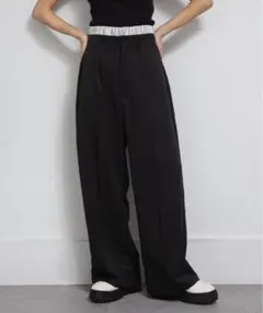 Chillfar ダブルウエストタックワイドストレートスラックス