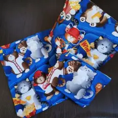 【ハンドメイド】【3個セット】USAコットン　スポーツ観戦　野球観戦ネコ