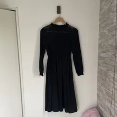 COLZA✨襟元レース✨長袖ワンピース✨ブラック✨S✨これからの季節に✨