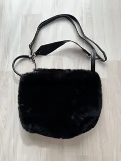 ファー トートバッグ ブラック ショルダー付き 2WAY ノーブランド