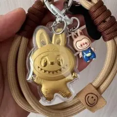 Labubu ゴールド アクリル キーホルダー ストラップ バッグチャ