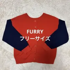 オレンジ ネイビー ボタン付きカーディガンのサムネイル