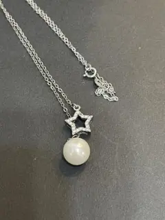 シルバー925 スター パール ネックレス ロング 54cm 星 真珠 S925