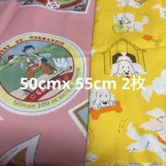 犬柄とレトロラベルの綿生地