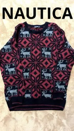 NAUTICA ニット　セーター　総柄　柄ニット　鹿 ヴィンテージ 希少　古着