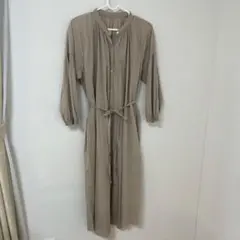バンドカラー シャツワンピース ベージュ ロング丈　GU