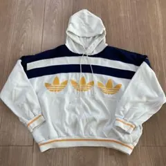 【古着】adidas フード付きパーカー ホワイト/ネイビー/オレンジ