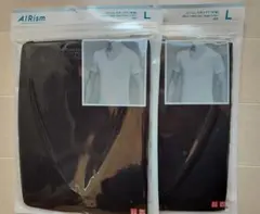 ユニクロ　エアリズム　L　黒　Vネック　T　半袖　２枚セット