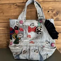 ハンドメイド デニムリメイク バッグ パンダチャーム付き 06