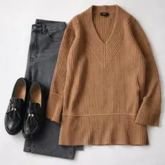 美品♡ セオリー Vネック ニット チュニック ウール カシミヤ キャメル S