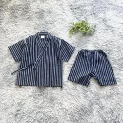 キッズ 甚平【120】上下セット ストライプ 夏祭り 花火 男の子