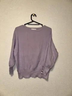 薄紫 リブ編み バルーンスリーブ ニット