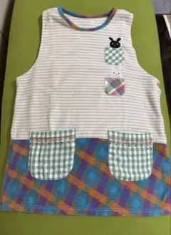 ボーダーチェック柄 切り替えエプロン　フリース　チャイルド社　保育士エプロン