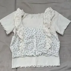 ナイスクラップ フリル付き花柄半袖トップス レースビスチェ