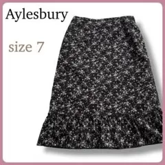 Aylesbury アリスバーリー 小花柄 フレアスカート　ブラック 膝下