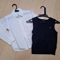 ホワイトシャツとネイビーVネックベストセット110cm