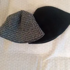 Visツイードバケッハットと黒ニットバケハ