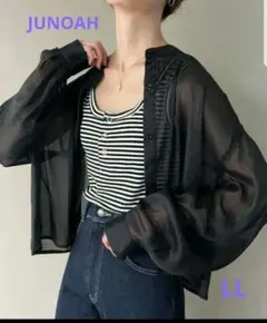 *JUNOAH* ブラックシースルー長袖シャツ　LL