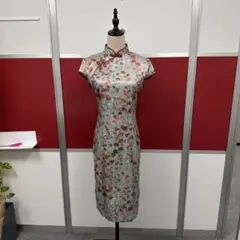 花柄チャイナドレス グリーン系 半袖