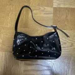 ビジュー付き黒ショルダーバッグ