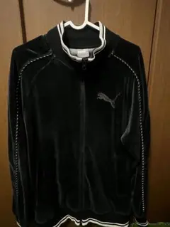 ビンテージ　PUMA　ベロア　トラックジャケット　刺繍　アームライン　ブラック