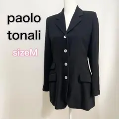【美品】サイズM paolo tonali ロングジャケット ブラック