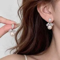 パール　フルラインストーン　ドロップピアス