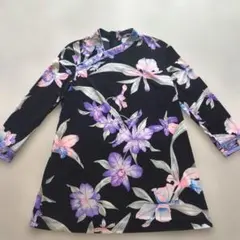 レオナール 上品シルク混 花柄 黒地×ピンク×パープル 42