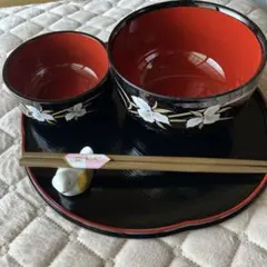 桂由美 花模様の汁椀5客セットと箸置き 　未使用、