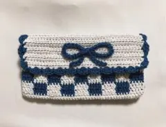 編み物　ペンケース　マルチケース　ハンドメイド　リボン