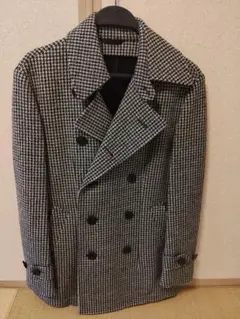 ユニバーサルランゲージ ハウンドトゥース ダブルブレストピーコート