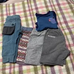 サイドポケット付き青色パンツ 他男の子服。95cm未満