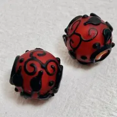 cs943/new！ガラスビーズ◇マットランプワーク　赤　2個