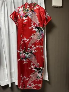 コスプレ赤い花柄チャイナドレス