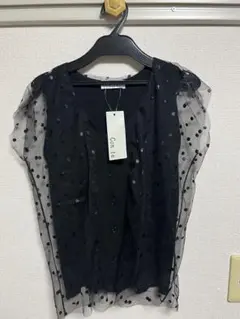 ドット柄チュールニットトップス