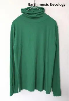 Earth music&ecology グリーン タートルネック 長袖トップス