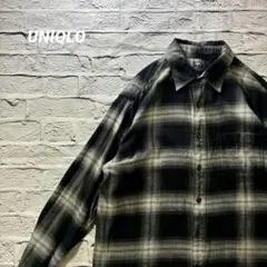 UNIQLO ユニクロ オンブレチェックネルシャツ XL ブラック グレー