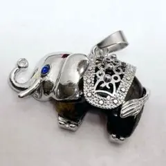 d4/天然石◇タイガーアイ　ゾウ　エレファント　ペンダントトップ　1個