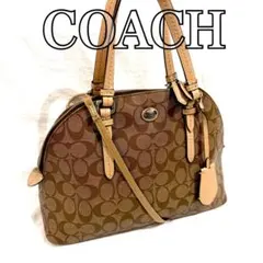 良品 コーチ トートバッグ シグネチャー ドーム型 レザー ブラウン　2way