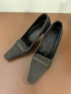 グッチ GUCCI GG柄 パンプス スクエアトゥ ヒール 茶 ブラウン