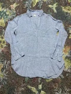 美品 GAP リネン100% スキッパー プルオーバーシャツ M サックスブルーのサムネイル