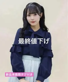 アクシーズファムポエティックフリルデコレーションブラウス紺