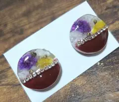 【No.7】ハンドメイドピアス　レジンピアス　フラワー✕ワインレッド