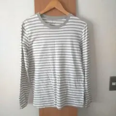 無印良品 メンズクルーネックロンT ボーダー グレー Mサイズ